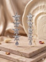 Silver Plated CZ American Diamond Flower Earrings For Women - Image 2