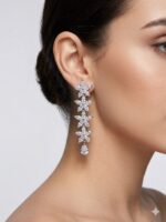 Silver Plated CZ American Diamond Flower Earrings For Women