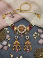 Wholesale Fashion Heritage Rajwadi Kundan Gold Plated Choker Set | Bulk Export Quality Imitation Jewellery - Image 2