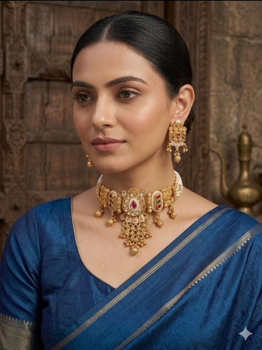 KS01398_0230335MLT_AARNAA_A Wholesale Fashion Heritage Rajwadi Kundan Gold Plated Choker Set | Bulk Export Quality Imitation Jewellery - Image 1