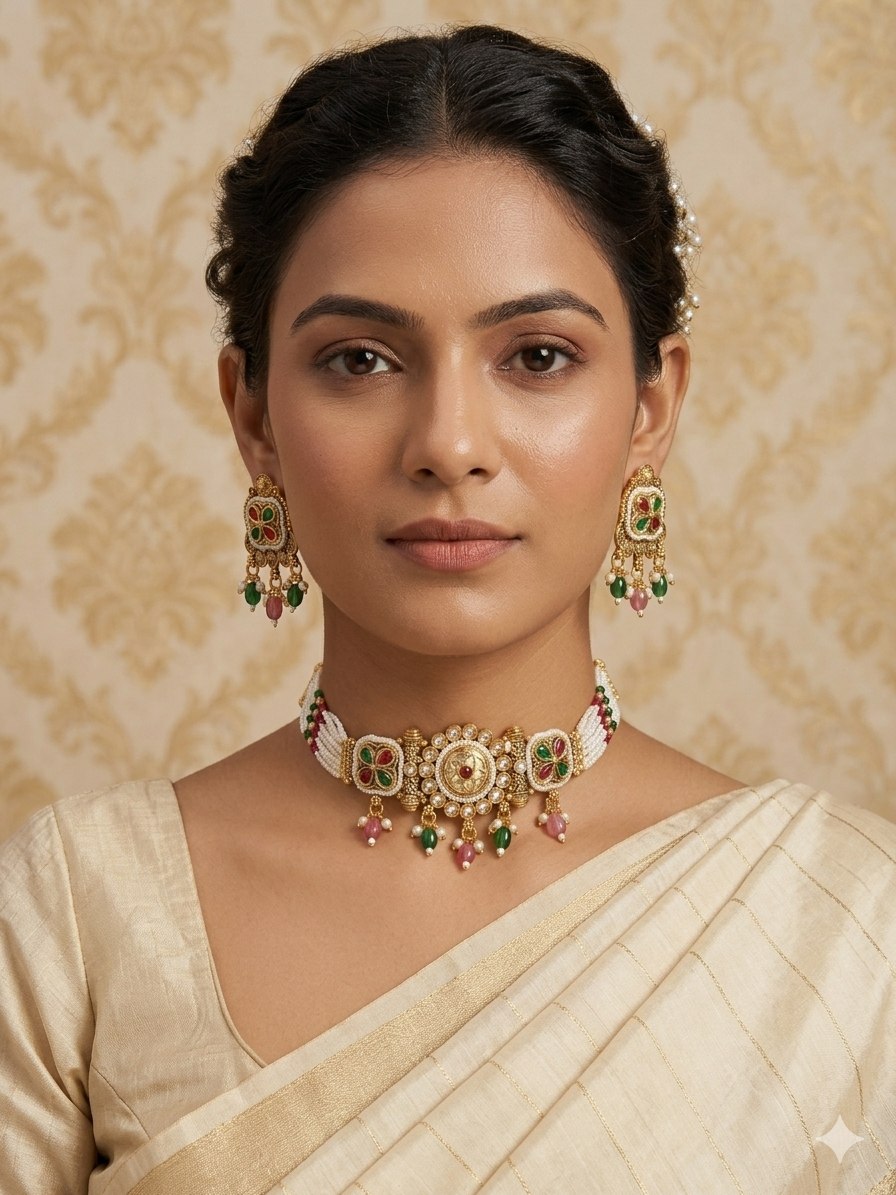 KS01399_0230220MLT_AARNAA_A Wholesale Fashion Heritage Rajwadi Kundan Gold Plated Choker Set | Bulk Export Quality Imitation Jewellery - Image 1