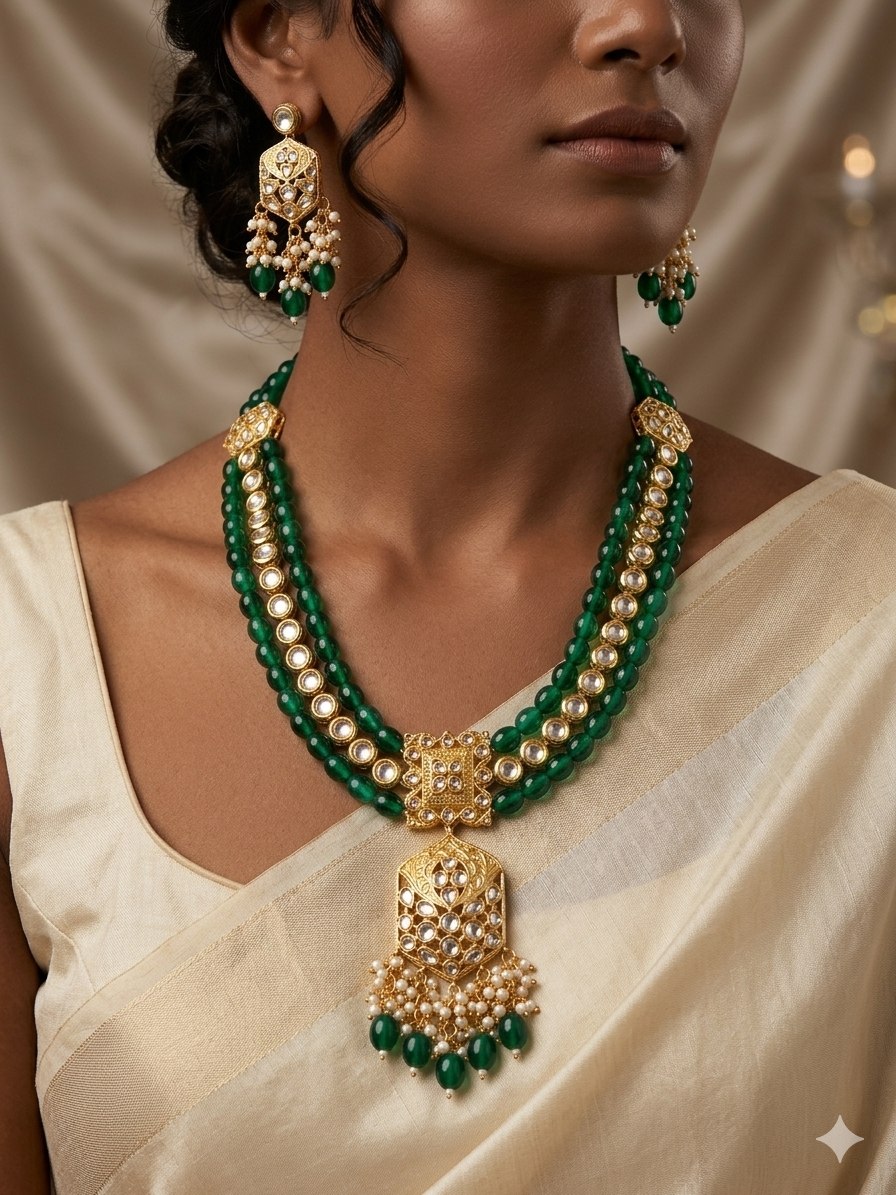 KS01400_080395G_WEBSITE_a Wholesale Multi Layer Beaded Gold Plated Kundan Jewellery Set | Bulk Export Quality Imitation Jewellery - Image 1