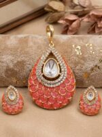 Wholesale Moissanite Epoxy Meenakari Gold Plated Pendent Set & Earring | Bulk Fashion Jewellery Manufacturer - Image 4