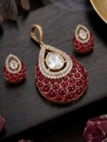 Wholesale Moissanite Epoxy Meenakari Gold Plated Pendent Set & Earring | Bulk Fashion Jewellery Manufacturer - Image 2