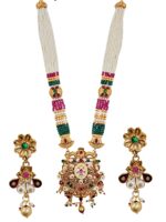 Antique Gold Plated Kundan Pearl Haar Necklace Set | Temple Jewellery Bridal Set with Earrings – Wholesale & Export Quality - Image 2