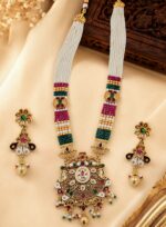 Antique Gold Plated Kundan Pearl Haar Necklace Set | Temple Jewellery Bridal Set with Earrings – Wholesale & Export Quality - Image 3