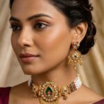 Kundan Pearl Choker Necklace with Jhumka Earrings – Bridal Jewellery Set | Wholesale