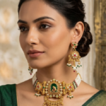 undan Meenakari Peacock Choker Necklace Set with Pearl Beaded Strands & Earrings | Antique Gold Plated Wholesale Bridal Jewellery