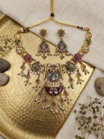 Kundan Meenakari Bridal Necklace Set with Earrings | Gold Plated Antique Jewellery – Wholesale & Export Quality - Image 2