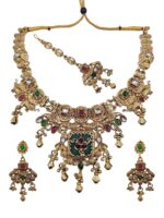 Antique Gold Plated Kundan Pearl Haar Necklace Set | Temple Jewellery Bridal Set with Earrings – Wholesale & Export Quality (Copy) - Image 2