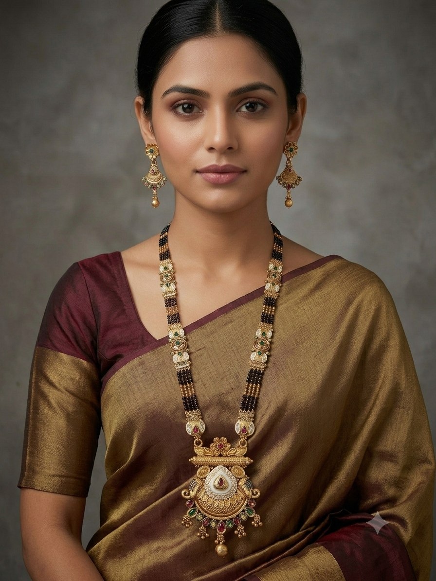 KS01426_0230420MLT_A Shop our wholesale mangalsutra necklace set in antique gold with meenakari & kundan work. Export quality, bulk pricing. Order now! - Image 1