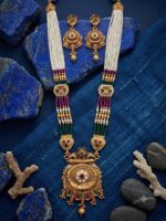 Antique Gold Kundan Long Haar Necklace Set with Pearl Beads & Jhumka Earrings | Wholesale Bridal Jewellery Supplier - Image 2