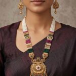 Antique Gold Kundan Long Haar Necklace Set with Pearl Beads & Jhumka Earrings | Wholesale Bridal Jewellery Supplier