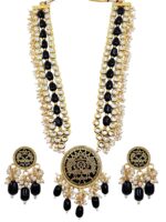 Kundan Meenakari Peacock Pendant Necklace Set with Black Beads & Pearl Drops – Gold Plated Bridal Jewellery Set for Women - Image 2