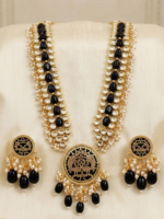 Kundan Meenakari Peacock Pendant Necklace Set with Black Beads & Pearl Drops – Gold Plated Bridal Jewellery Set for Women - Image 3